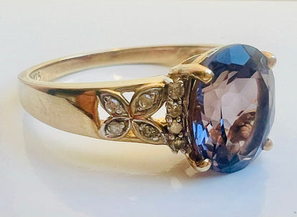 9ct Gold Iolite & Diamond Ring