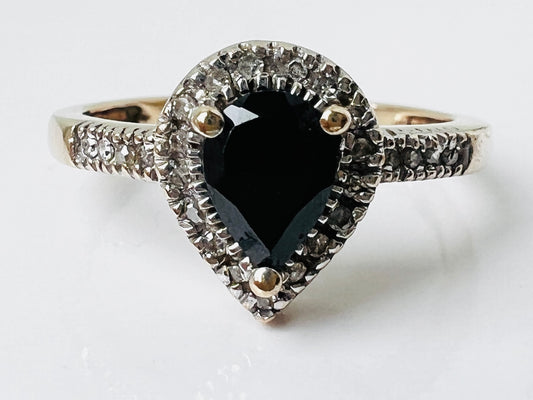 9ct Gold Black Spinel & Diamond Ring