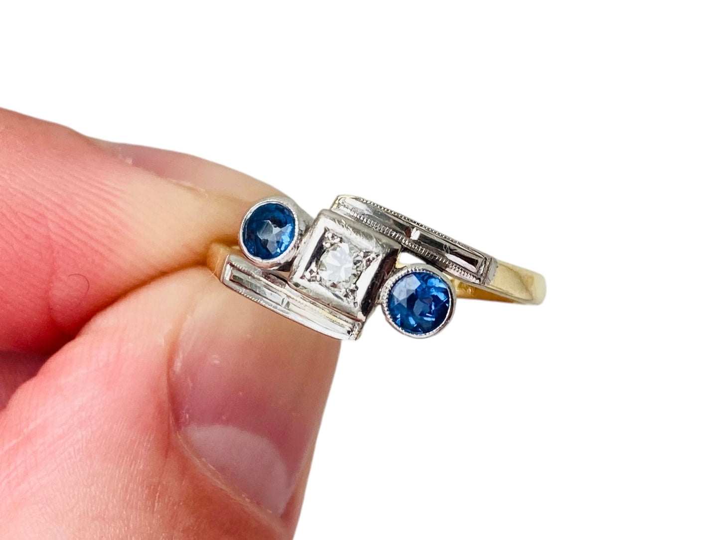 Antique Art Deco 18ct Gold & Platinum, Sapphire & Diamond Ring