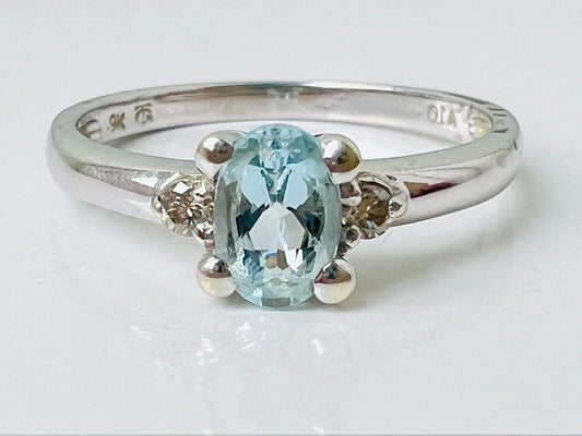 9ct Gold Aquamarine & Diamond Ring