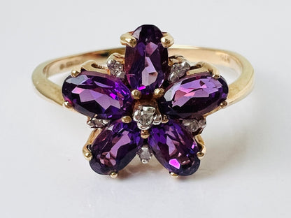 9ct Gold Amethyst & Diamond Ring