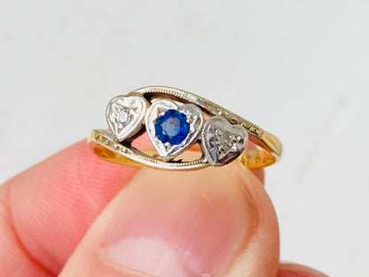 Antique 18ct Gold Sapphire & Diamond Heart Ring