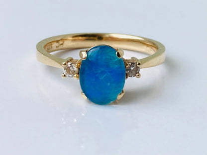 14ct Gold Blue Opal & Diamond Ring