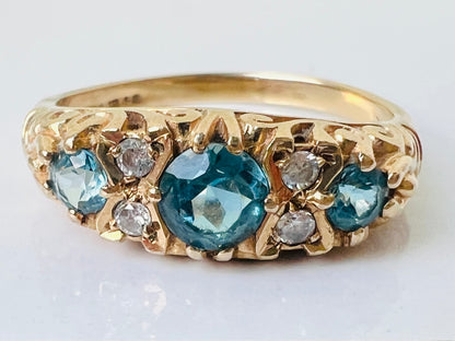 Vintage 9ct Gold Topaz & Diamond Ring