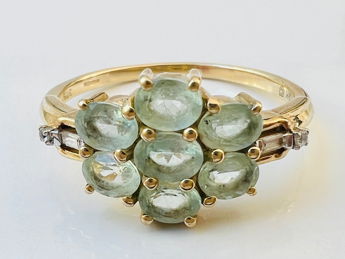 9ct Gold Green Kyanite & White Zircon Ring