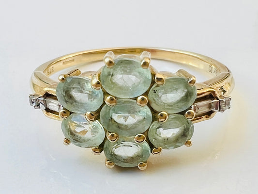 9ct Gold Green Kyanite & White Zircon Ring