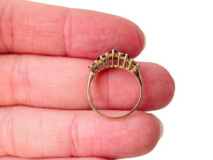 Vintage 9ct Gold Sapphire & Diamond Wishbone / Chevron Ring