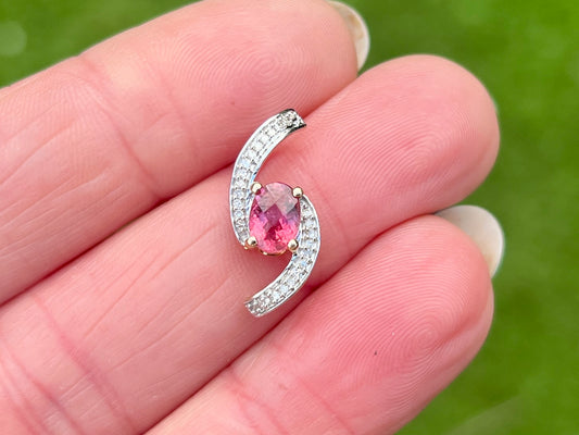 9ct Gold Pink Tourmailne & Diamond Pendant