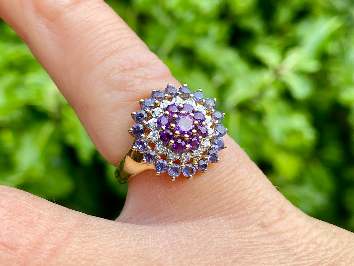 9ct Gold Amethyst, Tanzanite & Diamond Ring