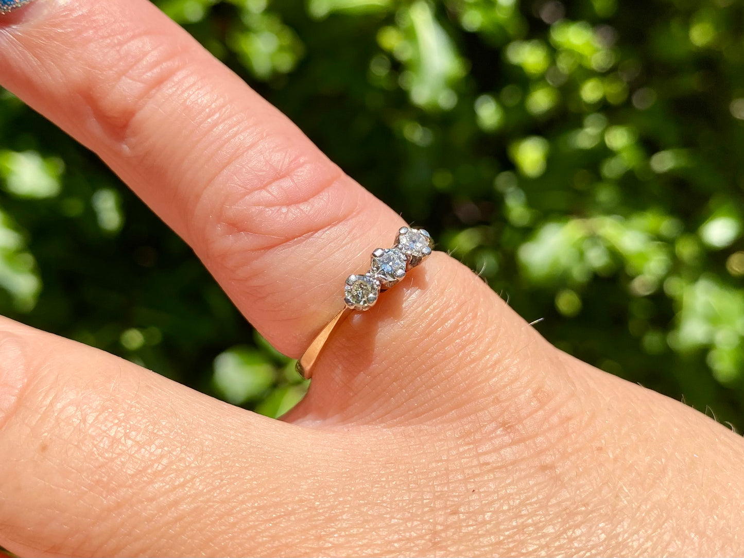 Vintage 9ct Gold Three-Stone Diamond Ring