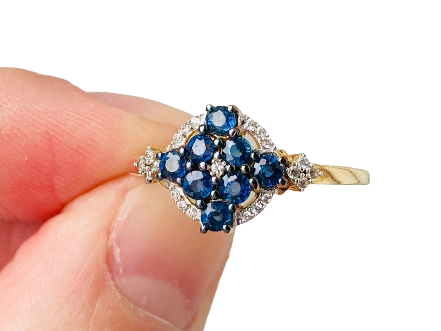 9ct Gold Sapphire & White Zircon Ring