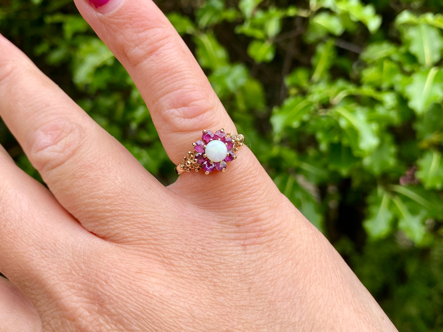 Vintage 9ct Gold Opal & Ruby Ring