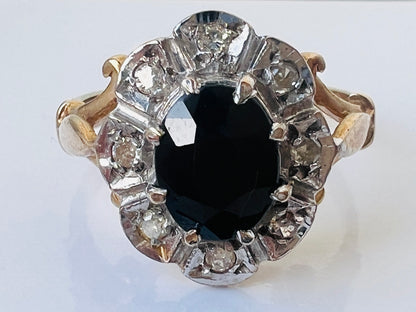 Vintage 9ct Gold Sapphire & Diamond Ring