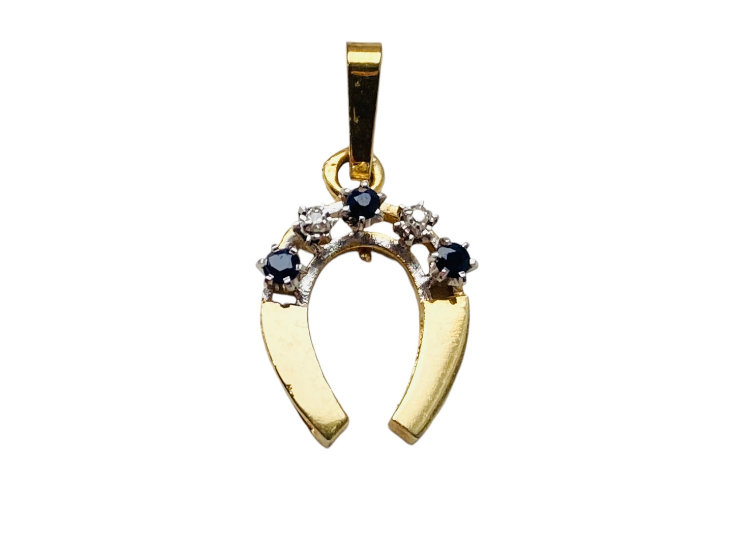 Vintage 9ct Gold Horseshoe Sapphire & Diamond Pendant