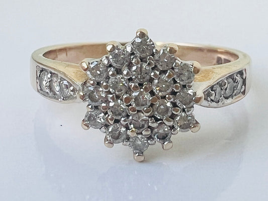 Vintage 9ct Gold Diamond Cluster Ring