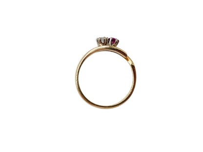Vintage 9ct Gold Toi Et Moi Two Stone Ruby & Diamond Ring