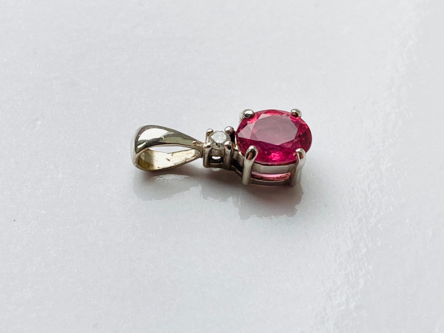 9ct Gold Pink Tourmaline & Diamond Pendant