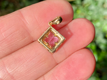 9ct Gold Synthetic Pink Sapphire & Diamond Pendant