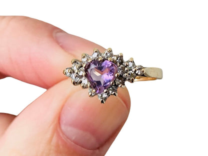 Vintage 9ct Gold Amethyst & Diamond Ring