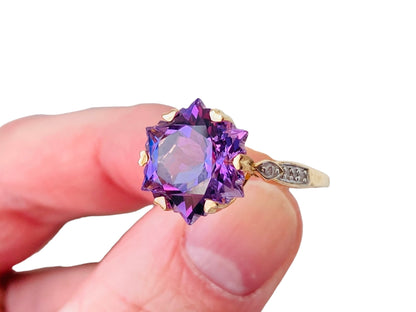 9ct Gold Amethyst & Diamond Ring