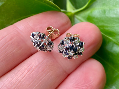 Vintage 9ct Gold Sapphire & Diamond Earrings