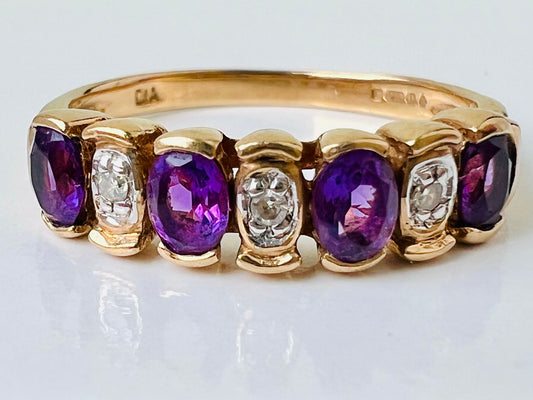 9ct Gold Amethyst & Diamond Ring