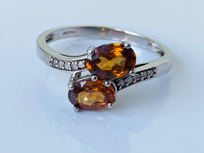 9ct Gold Orange Topaz & Diamond Ring