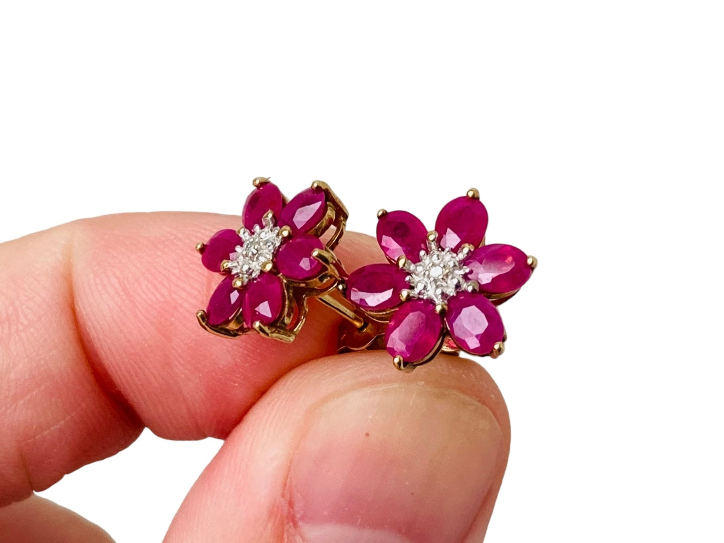 9ct Gold Ruby & Diamond Earrings