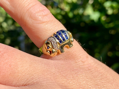 Vintage 18ct Gold Sapphire & Diamond Elephant Ring
