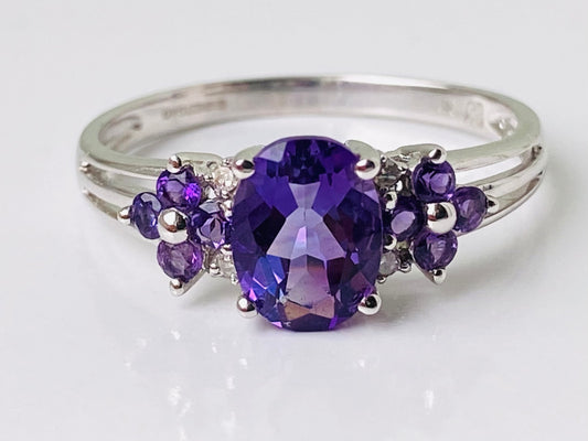 9ct Gold Amethyst & Diamond Ring