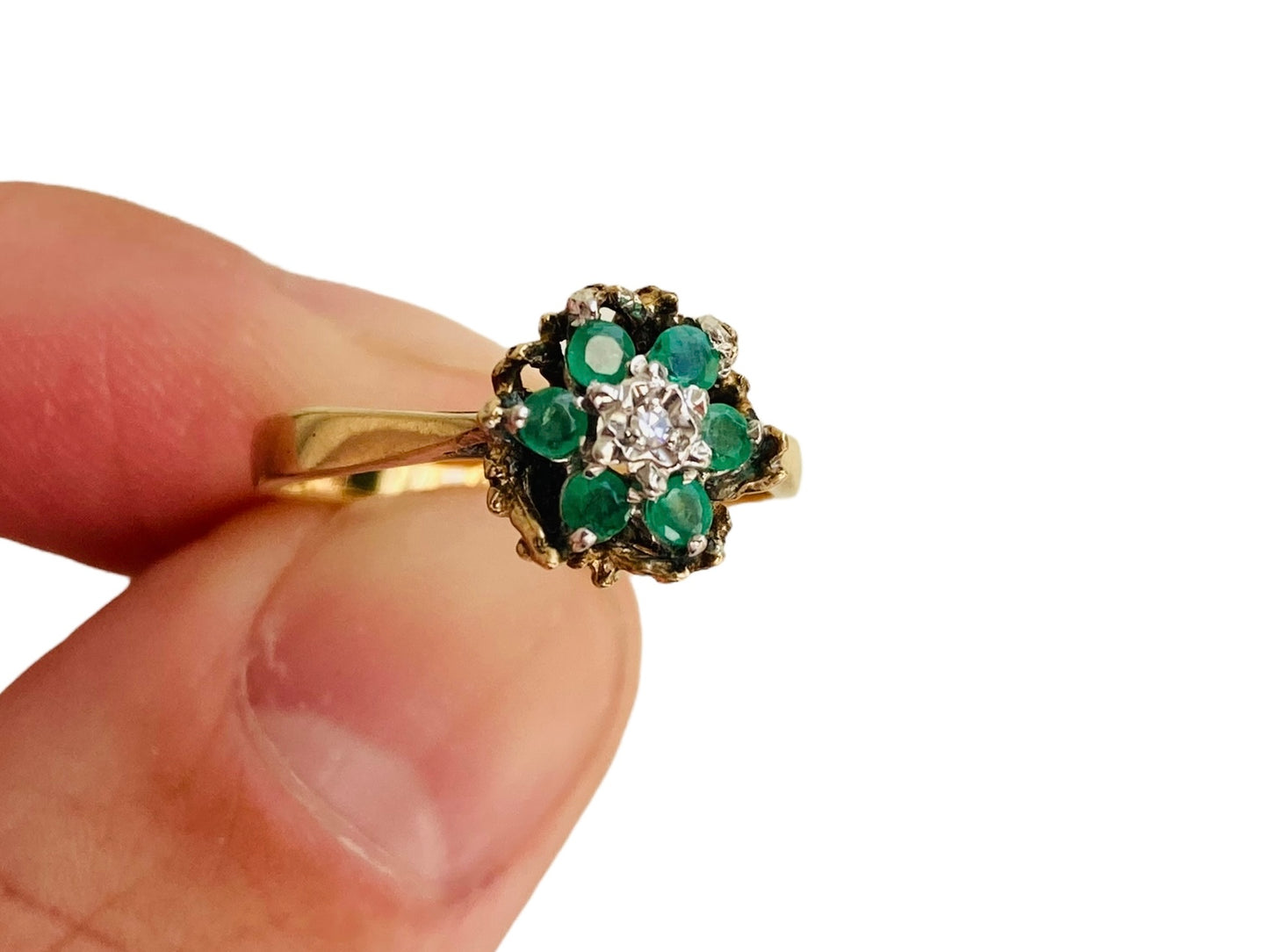 Vintage 9ct Gold Emerald & Diamond Ring