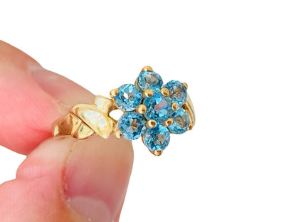 Vintage 9ct Gold Topaz Daisy Ring
