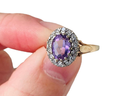 Vintage 9ct Gold Amethyst & Diamond Ring
