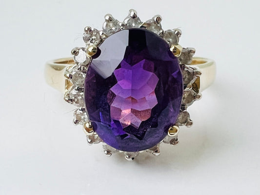 9ct Gold Amethyst & Diamond Ring