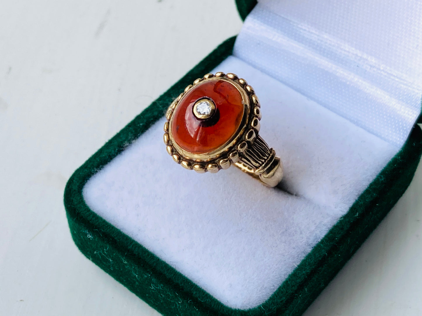 Vintage 9ct Gold Amber & Diamond Ring