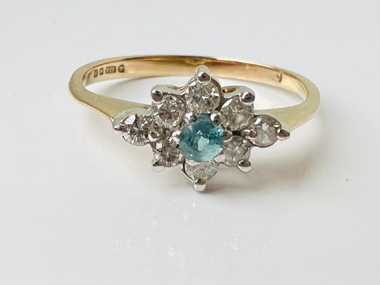 Vintage 9ct Gold Topaz & Diamond Ring