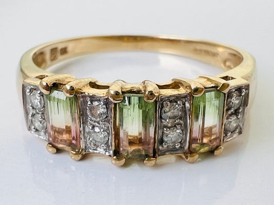 9ct Gold Watermelon Tourmaline & Diamond Ring