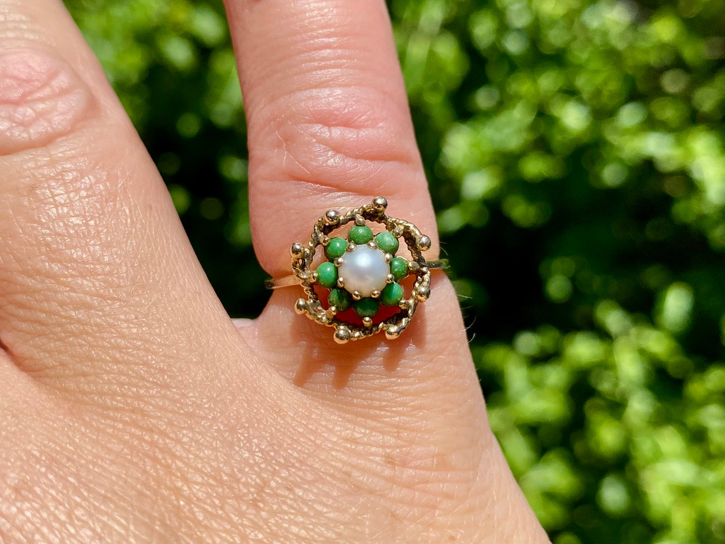 Vintage 9ct Gold Turquoise & Pearl Ring