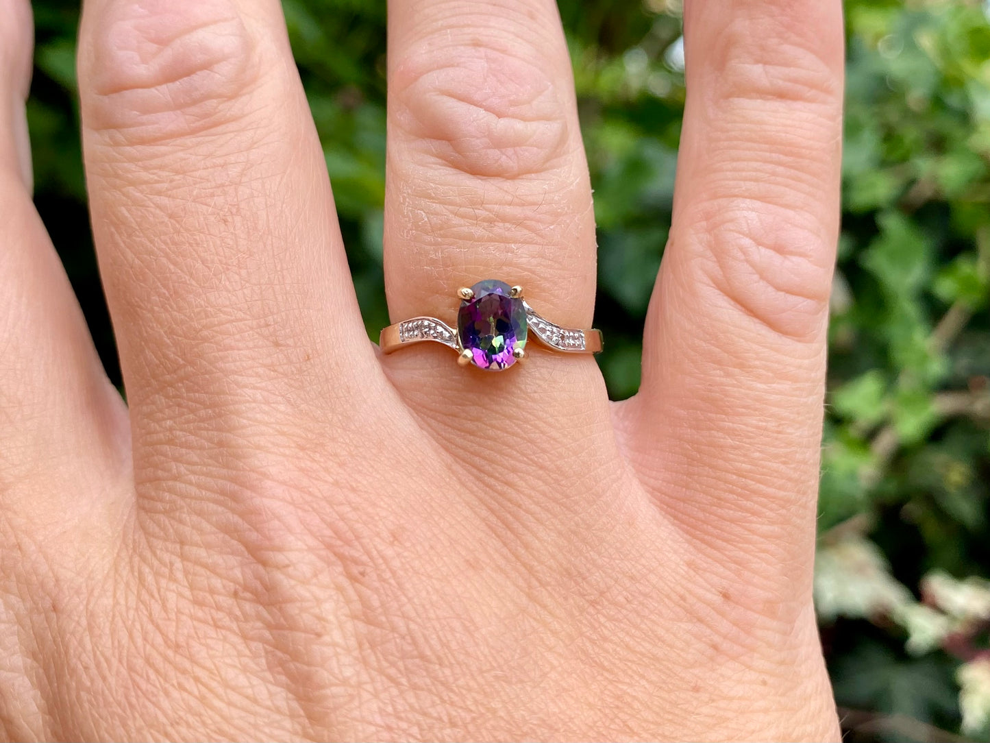 9ct Gold Mystic Topaz & Diamond Ring
