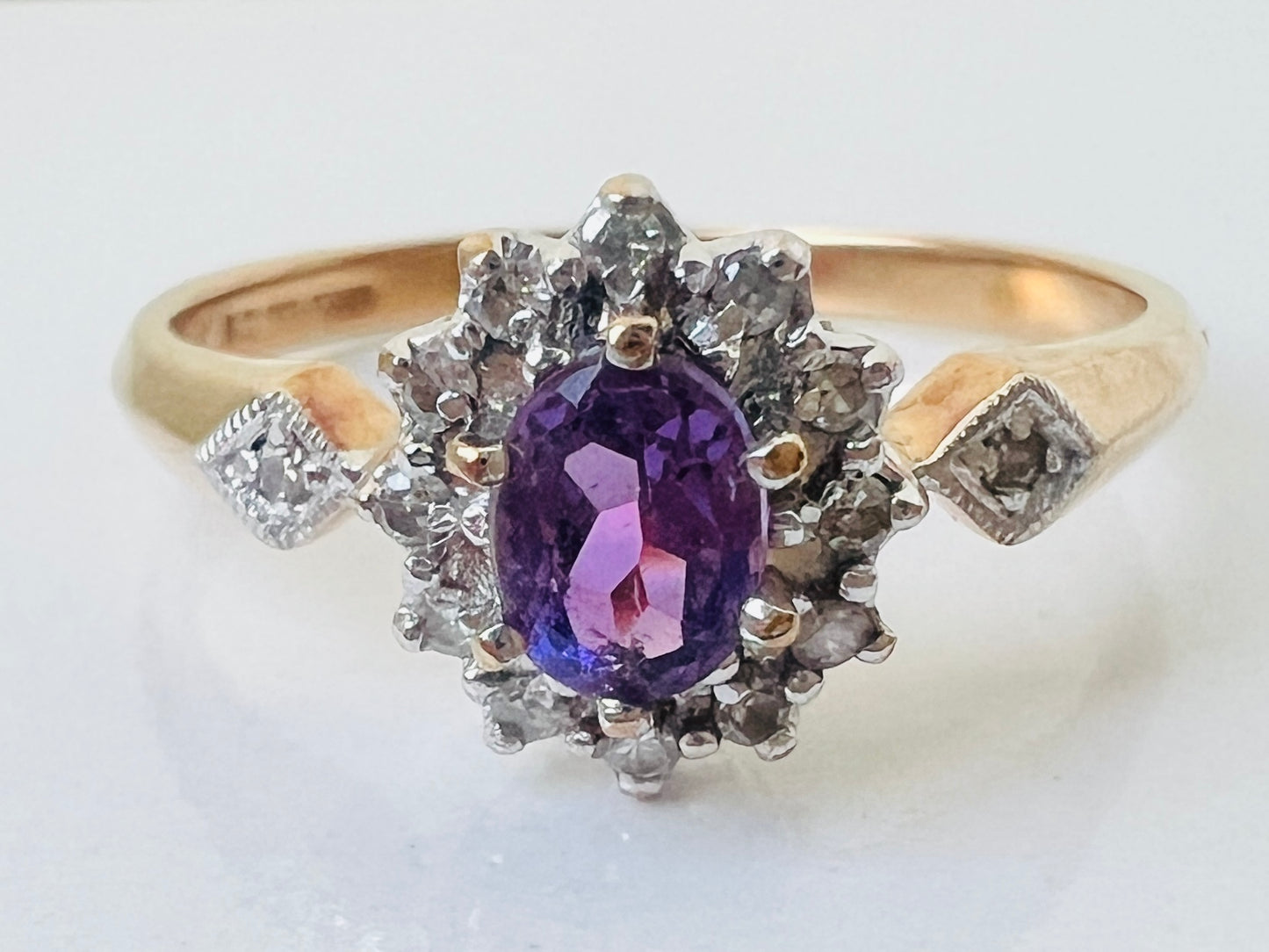 9ct Gold Amethyst & Diamond Ring