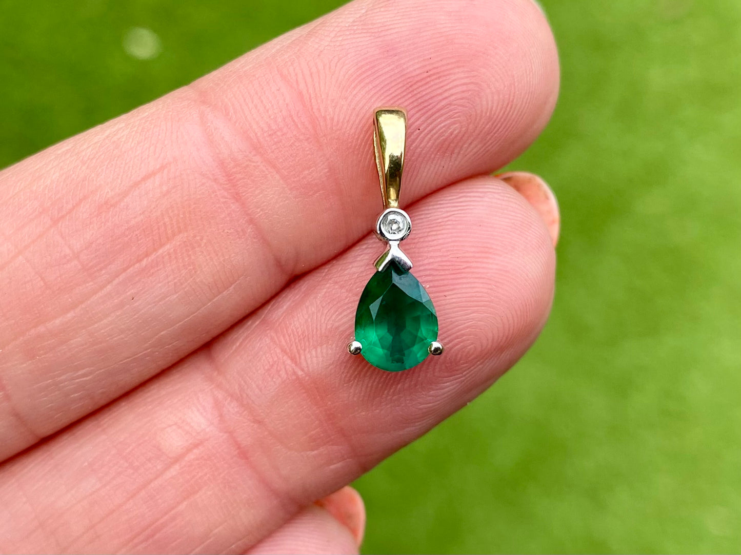 9ct Gold Synthetic Emerald & Diamond Pendant
