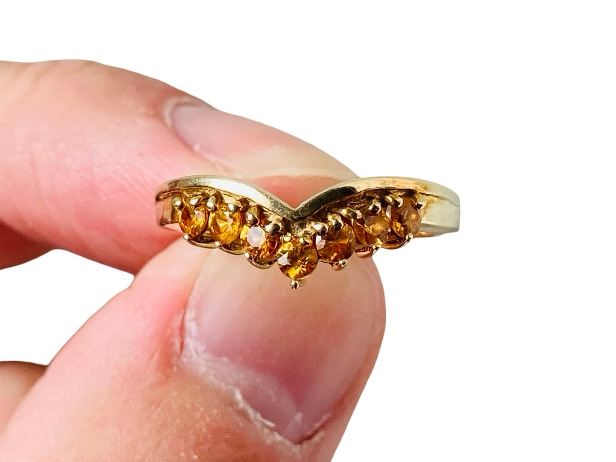 9ct Gold Orange Sapphire Wishbone Ring