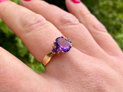 9ct Gold Amethyst & Diamond Ring