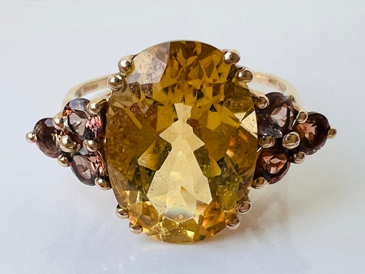 9ct Gold Citrine & Zircon Ring