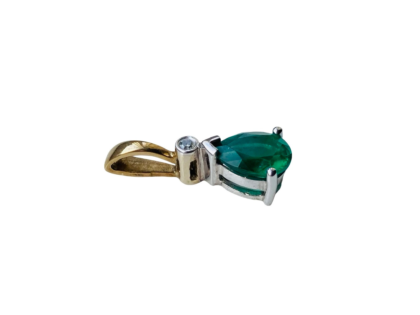 9ct Gold Synthetic Emerald & Diamond Pendant