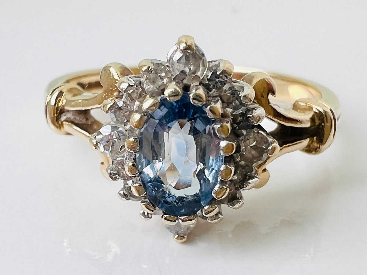 Vintage 9ct Gold Sapphire & Diamond Ring
