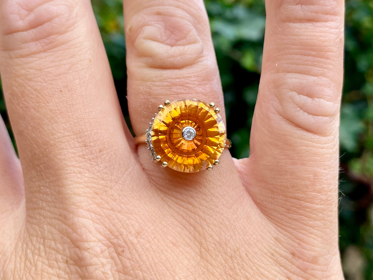 9ct Gold Padparadscha Quartz & Diamond Ring by Lehrer