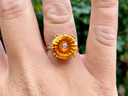 9ct Gold Padparadscha Quartz & Diamond Ring by Lehrer