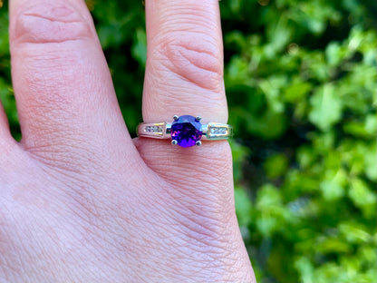 9ct Gold Amethyst & Diamond Ring
