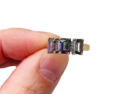 9ct Gold Mystic Topaz & Diamond Ring